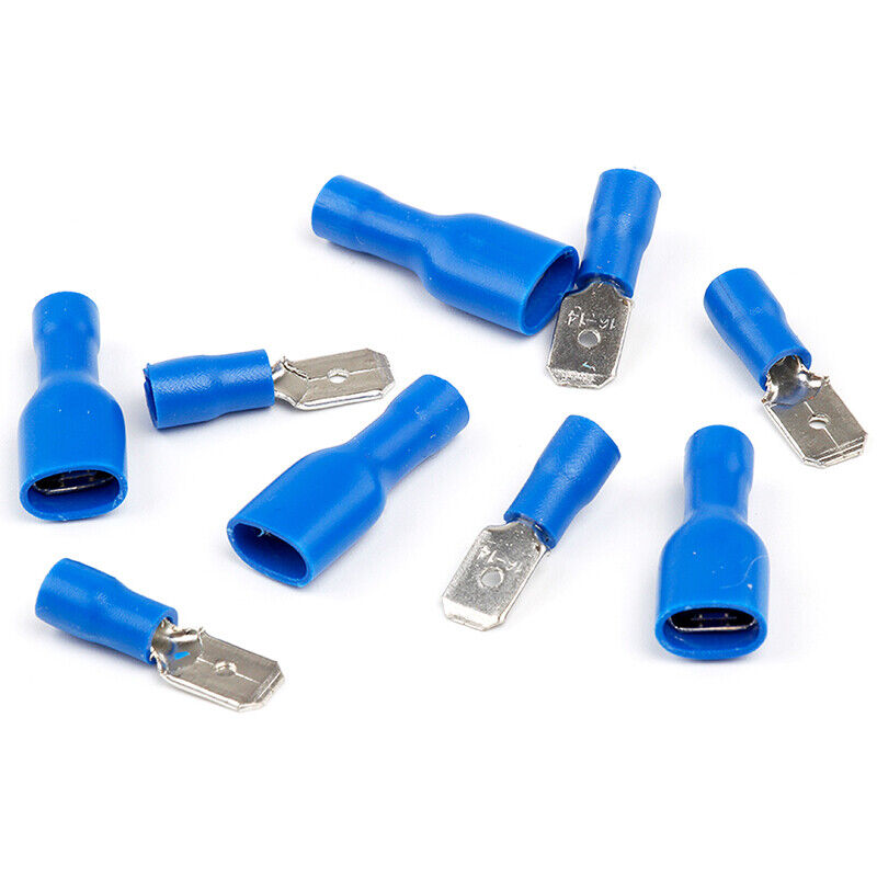 100PCS Insulated Spade Electrical Wire Connectors Splice Crimp Terminal Kit Blue