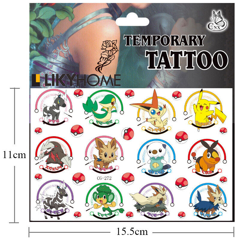 Pikachu Pokemon Tattoo Sticker Kids Temporary Supplies Lolly Loot Bag Body Art