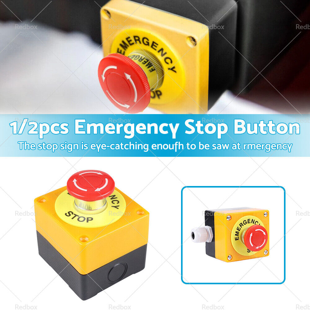 2x Emergency Stop Shut Off Push Buttons Switch 1NO + 1NC e-stop Push Button