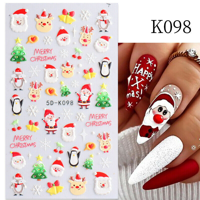 New 5D Nail Christmas Stickers Santa Claus Self-Adhesive Nail Art Decorations