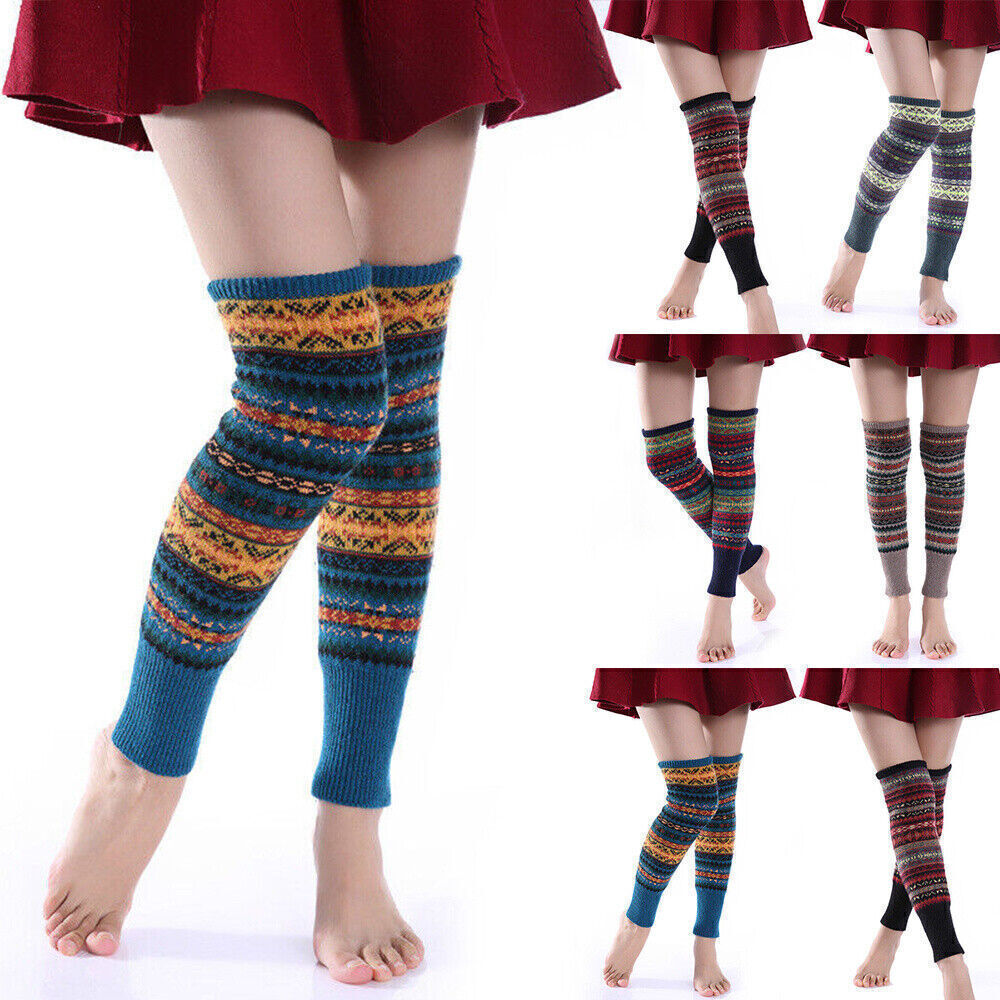 Women Winter Knee High Leg Warmers Long Knitted Socks Leggings Warm Crochet Sock