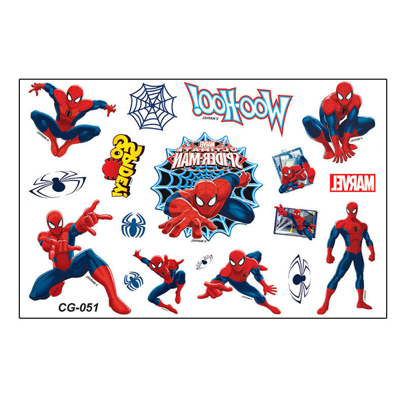 Kids Tattoo Sticker Super Hero Temporary Spiderman Cartoon Supplies Body Art