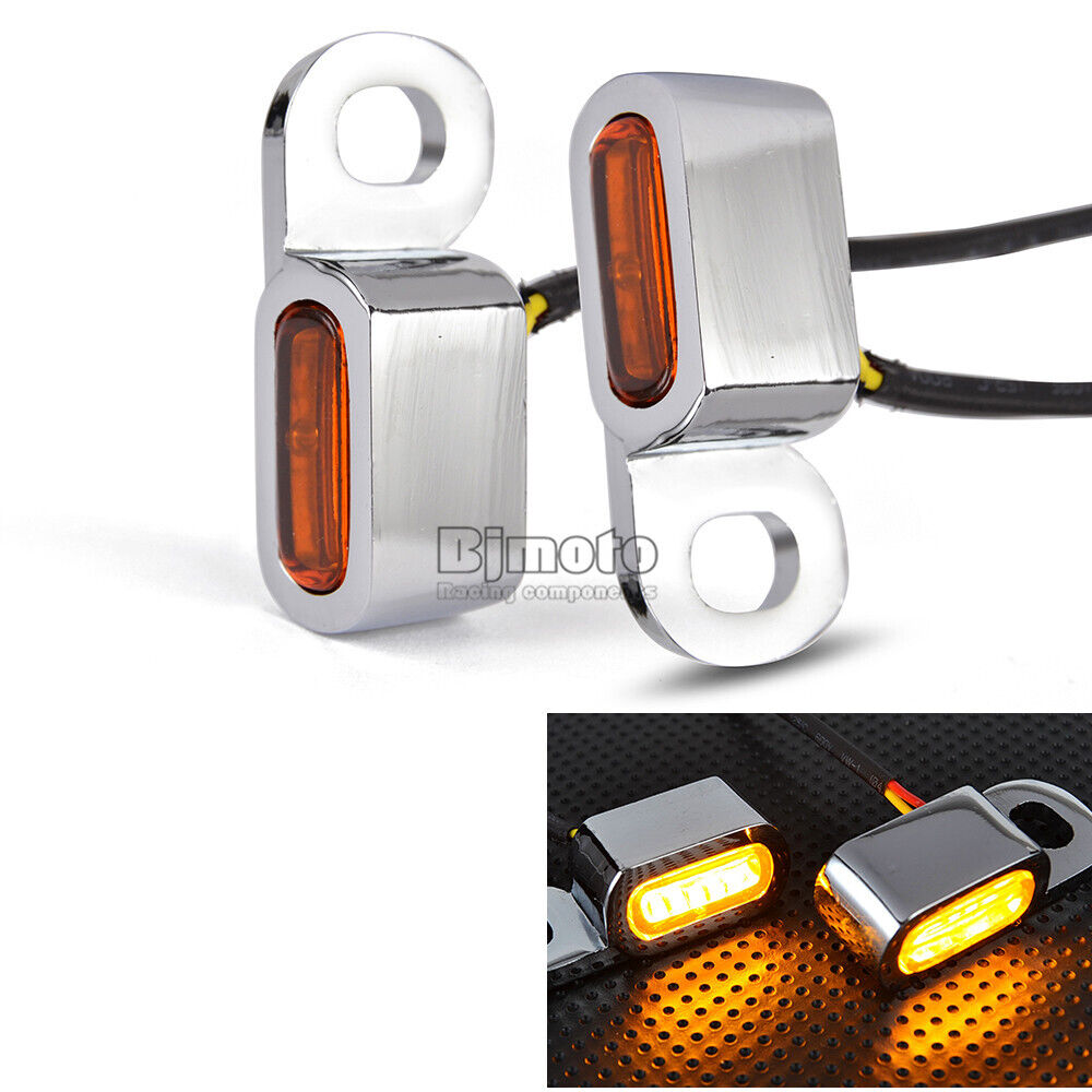 For Harley 2X Chrome Motorcycle LED Mini Turn Signal Indicator Light Amber