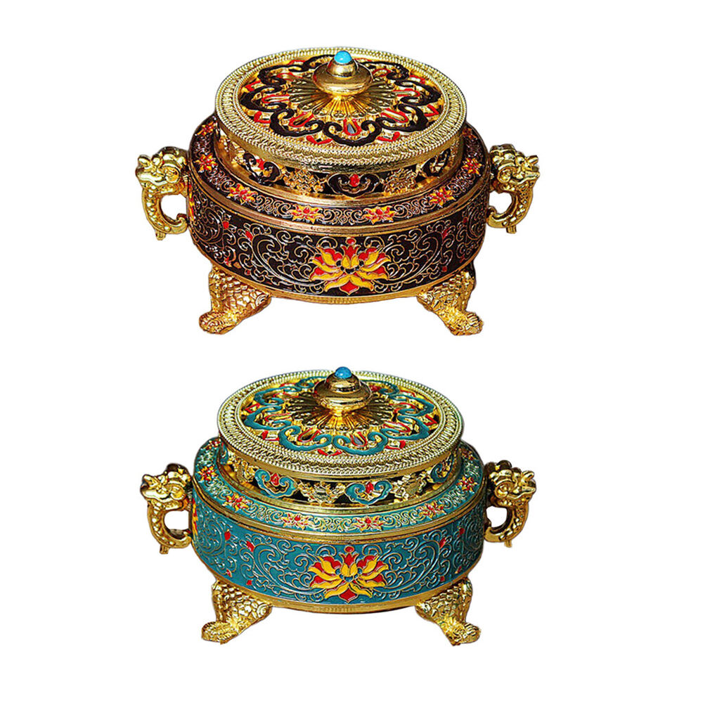 Tibetan Bronze Incense Burner Holder Art Censer Home Decor Ornaments-Blue