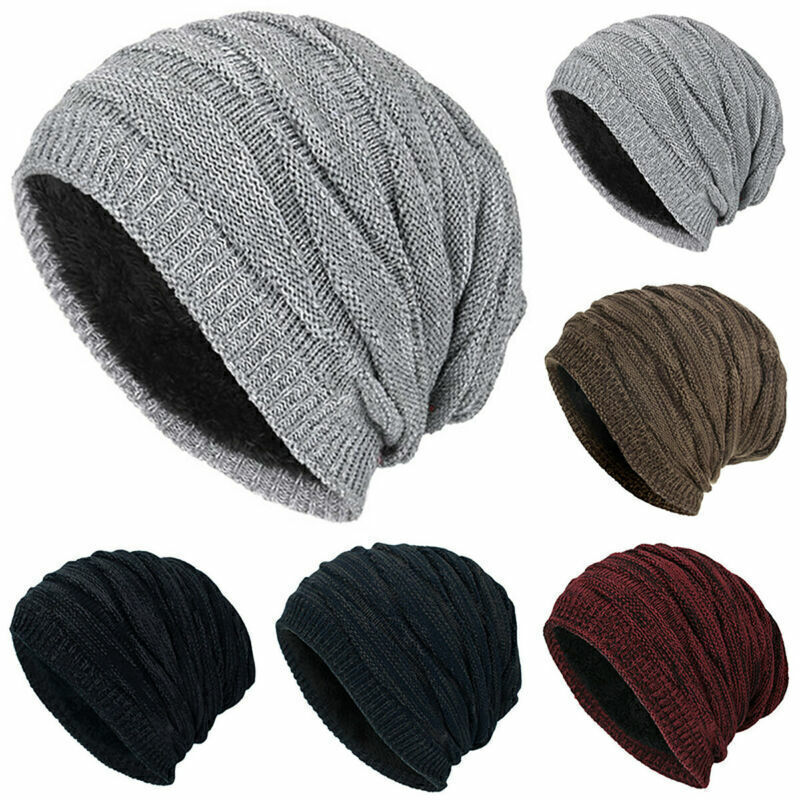 Winter Knitted Hat Men Women Warm Thick Beanie Fleece Ski Cap Outdoor Thermal