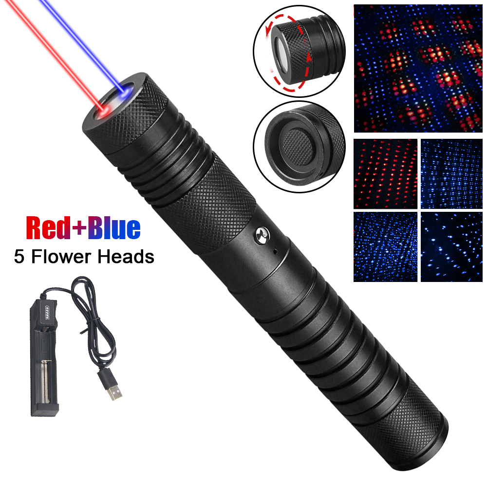 High Power BLUE&Red Two Colors Long Distance Laser Pointer Visible Lazer Lights