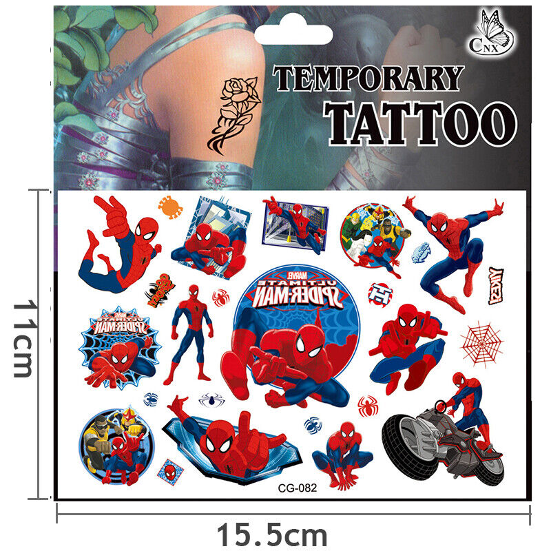 Kids Tattoo Sticker Super Hero Temporary Spiderman Cartoon Supplies Body Art