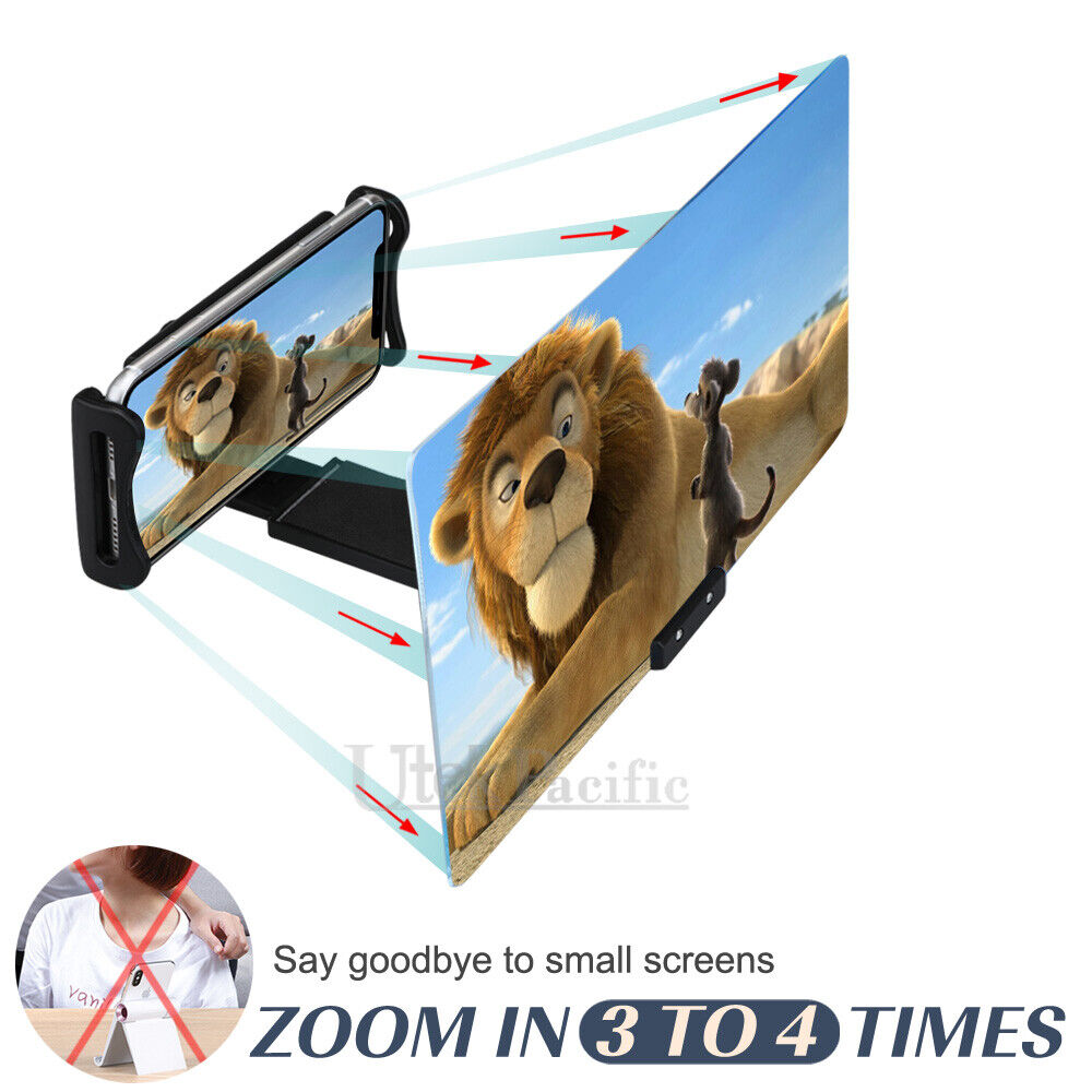 NEW 3D Mobile Phone Screen Magnifier 12" HD Video Amplifier for Smartphone Stand