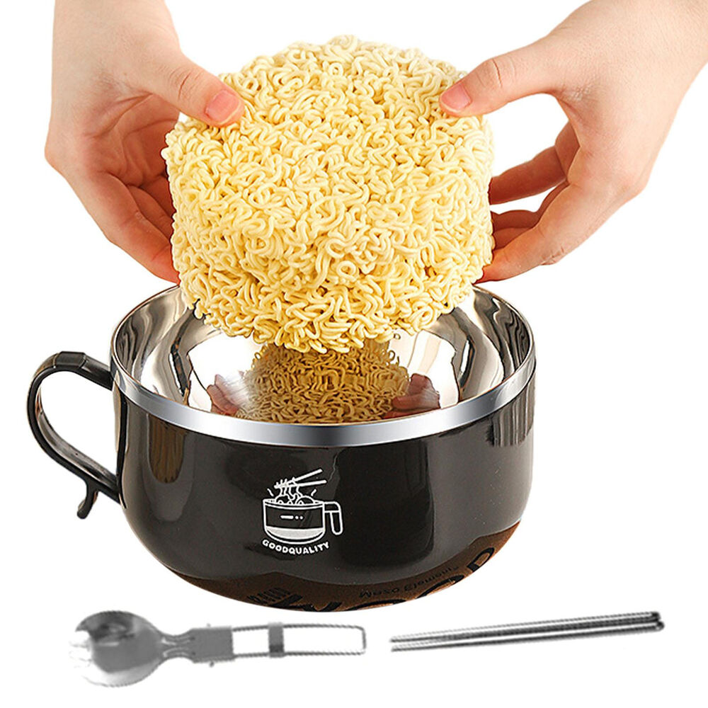 Ramen Bowl Instant Noodle Bowl with Lid and Handle Stainless Steel Lunch Box