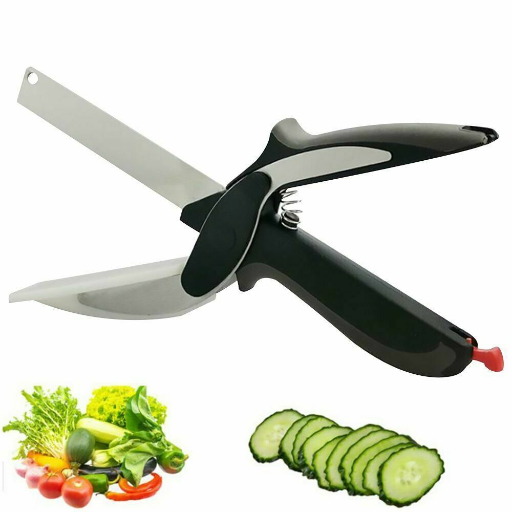 Kitchen Vegetable Food Manual 2-in-1 Knife Scissors Chopper Slicer Fruit Cutter