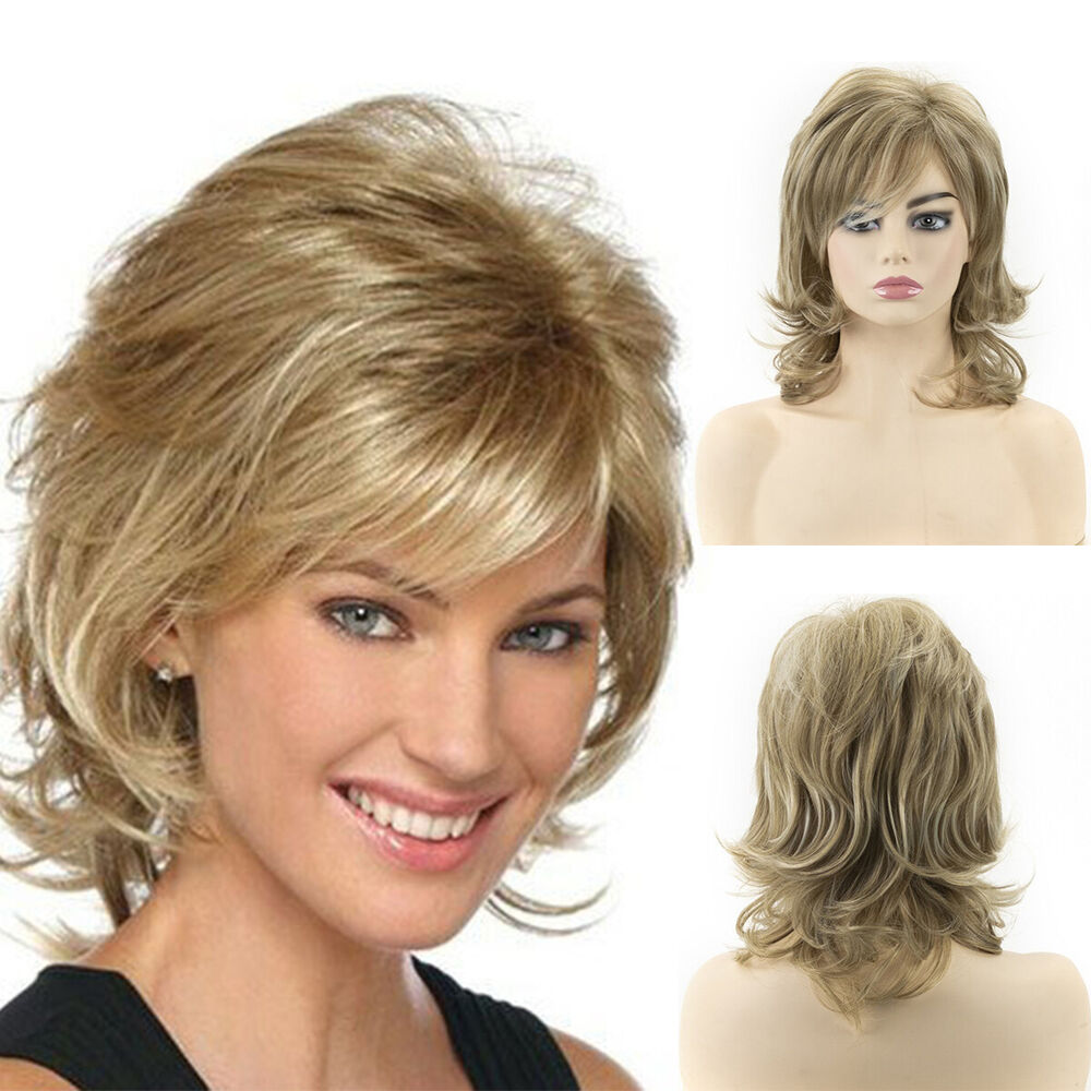 Women's Short Mixed Blonde Curly Wig With Bangs Natural Wave Wig Daily Use