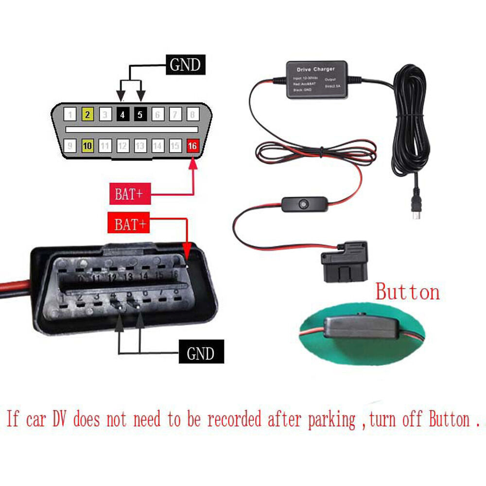 Universal Car Recorder OBD Dash Cam Hard Wire Kit Hardwire Fuse Box 12/24V to 5V