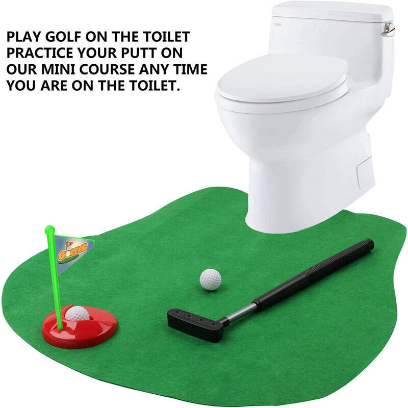 Xmas Gift Game With Putter Novelty Toy Toilet Mini Golf Mat Unusual Joke Prank