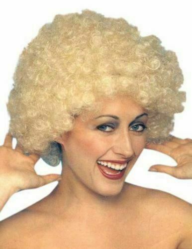 Kath Permed Blonde Short Curly Afro 1970s Fancy Dress Clown Kim Kath Costume Wig