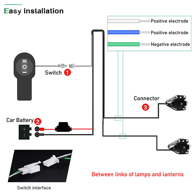 Motorcycle Wiring Harness Kit ON/OFF Switch For LED Spot Light Fog Driving Lamp