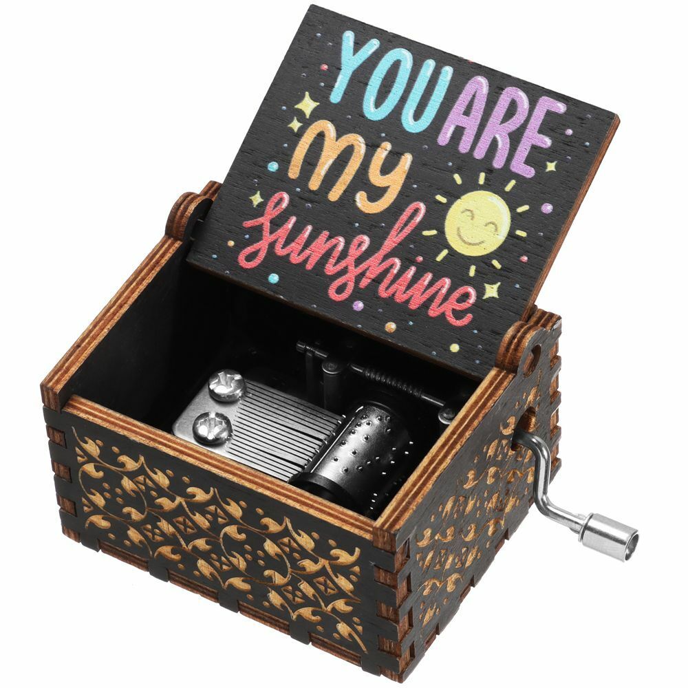 You are My Sunshine Music Box Black Engraved Hand-Cranked Wooden Suitable Gifts