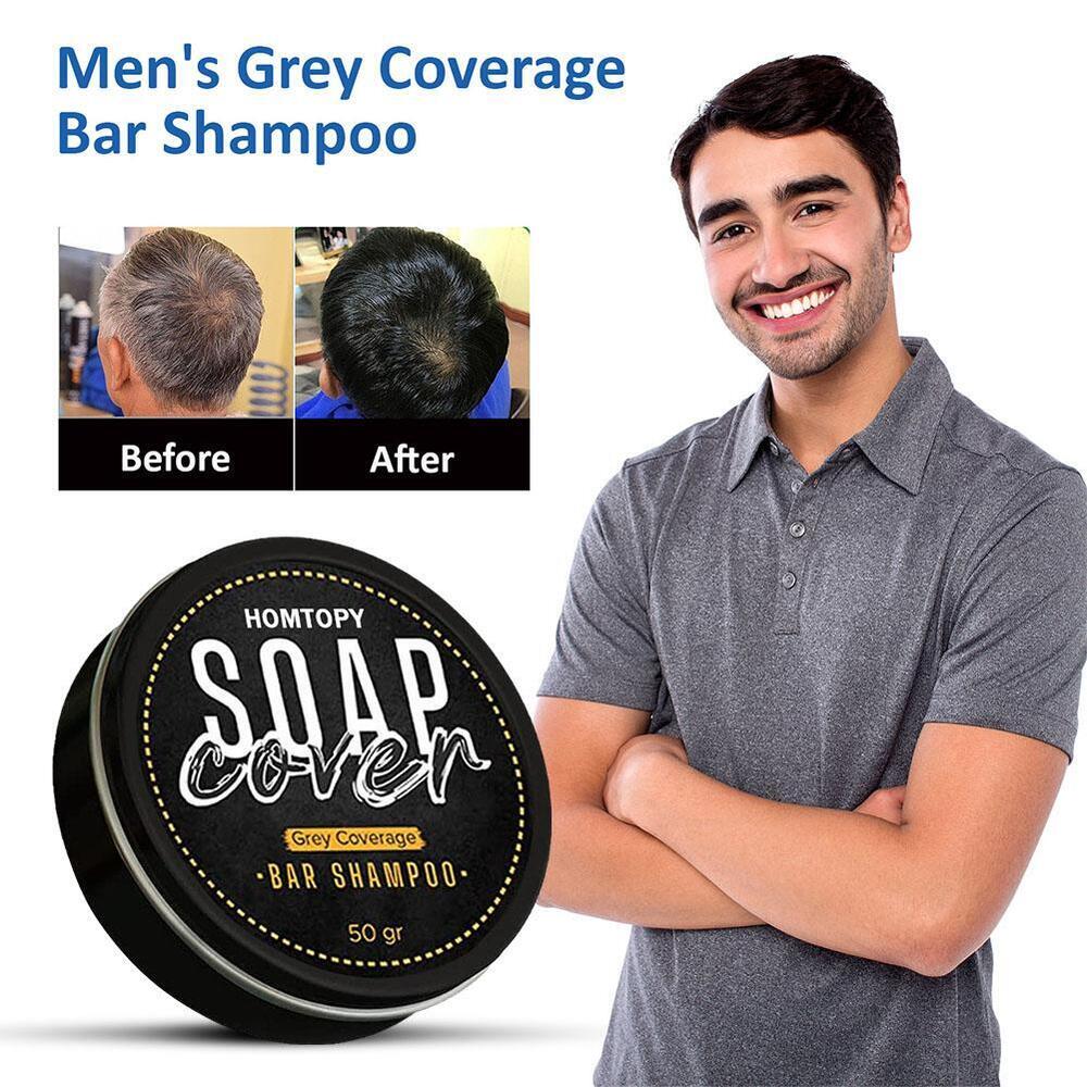 Men's Grey Coverage Bar Shampoo Hair Darkening Black Soap for Grey Hair-Cover