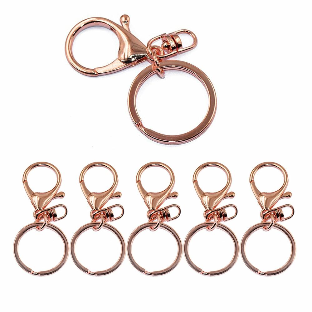 50X Rose Gold Swivel Lobster Clasp Trigger Clip Key Ring Keychain Split Ring DIY