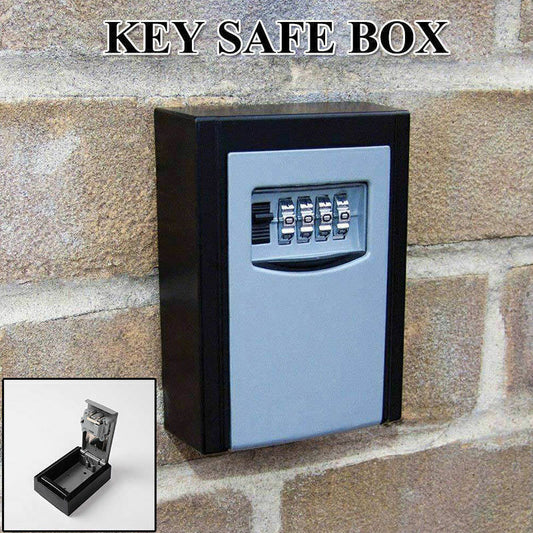 4 Digit Wall Mounted Weather Resistant Combination Key Safe Box Lock Grey Black