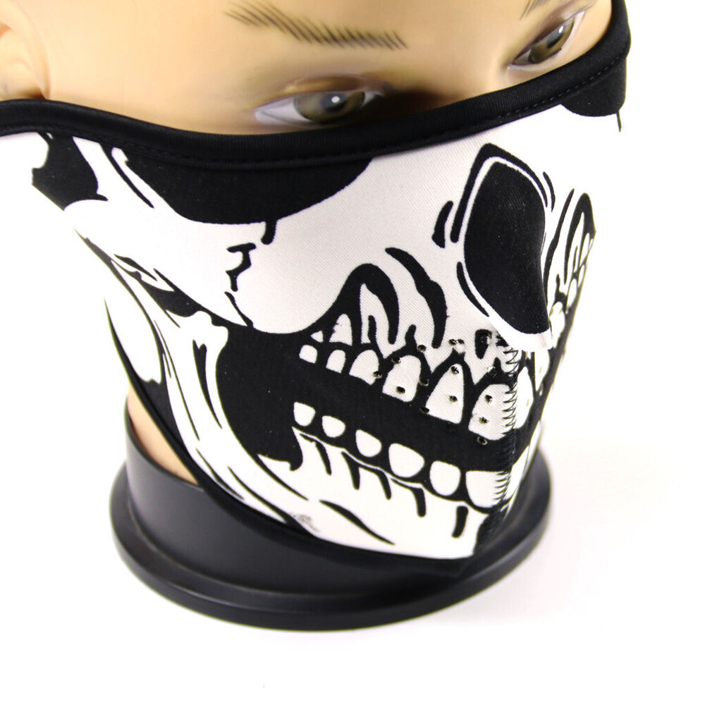 Motorcycle Skull Mask Biker Rider Ski Neoprene Reversible Skull Half Face Mask