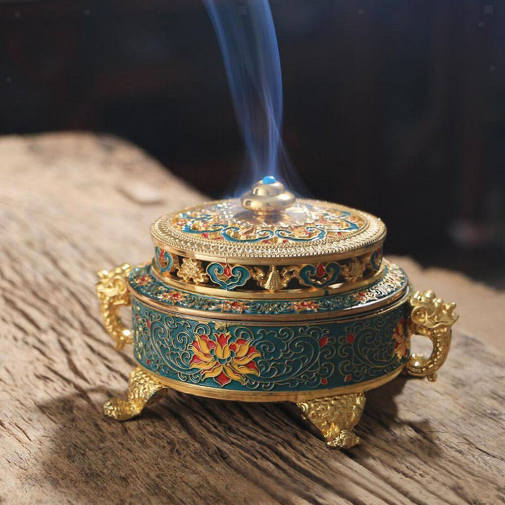 Tibetan Bronze Incense Burner Holder Art Censer Home Decor Ornaments-Blue