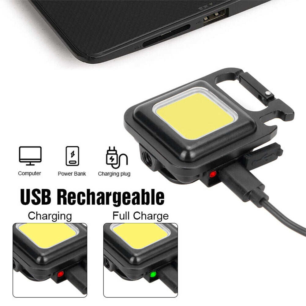 Mini Pocket COB LED Work Light Keychain Flashlight Torch Lamp USB Rechargeable