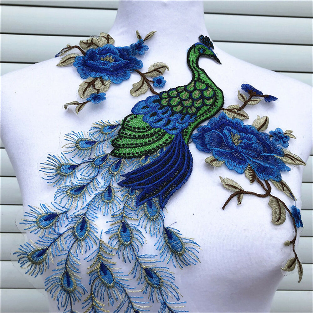 Sequin Peacock Lace Fabric Collar Neckline Applique Sewing DIY Clothing Decor