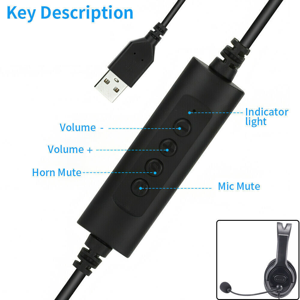 USB Wired Headphone Headset Noise Cancelling With Mic For Computer PC Laptop