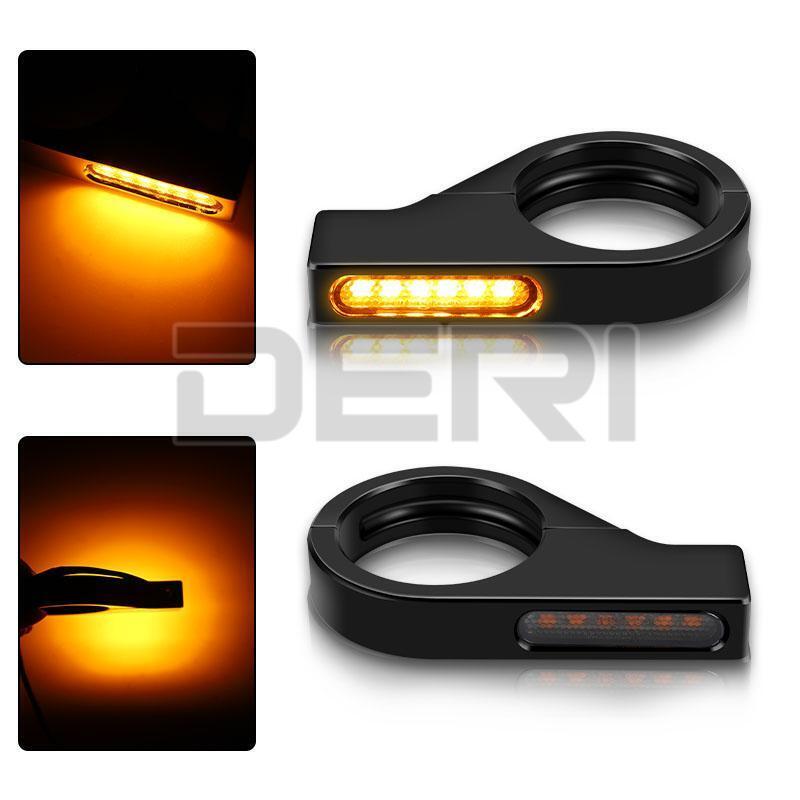 2x Motorcycle LED Turn Signal Lights Amber Lamp Indicators 41mm Fork Tube Clamp