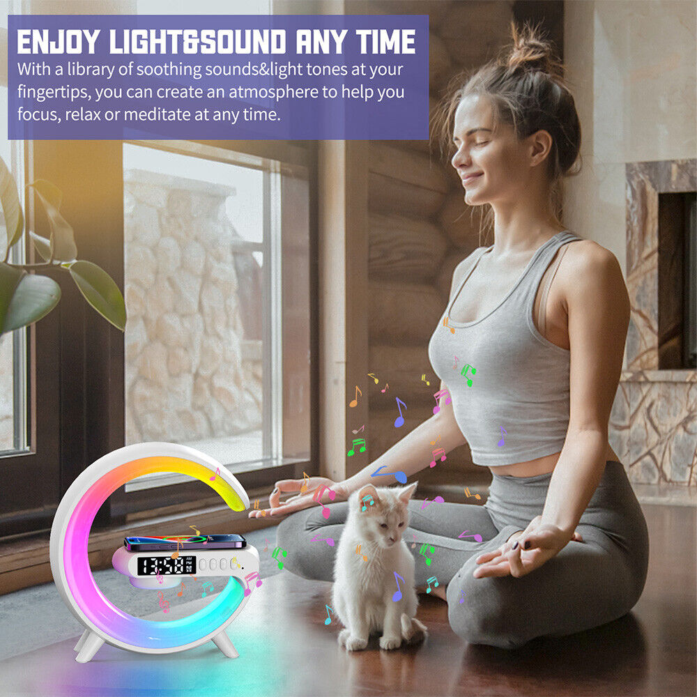 Smart G Lamp Bluetooth Speaker Wireless Charger RGB Alarm Clock Night Light