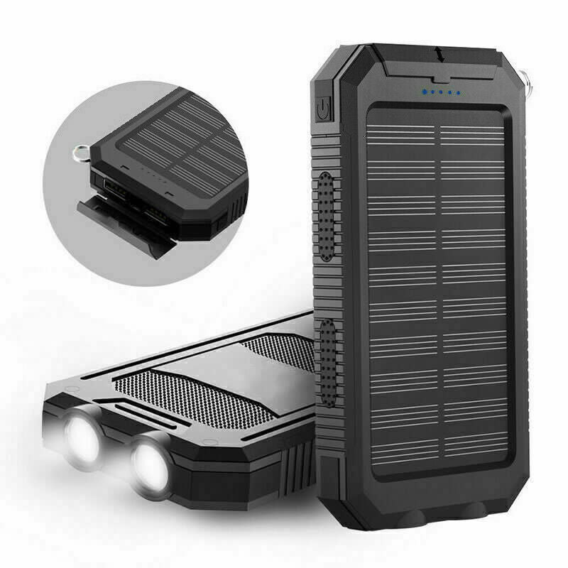 Solar Power Bank 900000mAh Pack Waterproof 2USB LED Battery Charger For Phone