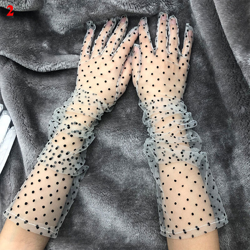 Women Mesh Tulle Sheer Long Gloves Full Finger Gloves Mittens Sun Protection