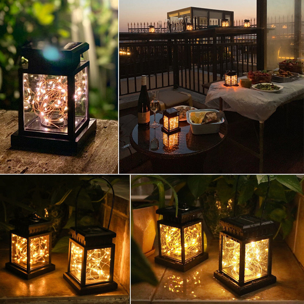 2PCS Waterproof LED Solar Power Hanging Lantern Light Outdoor Garden Table Lamp