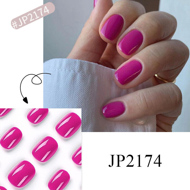 Glossy French Short Square Squoval Full Press On Nails Glue On False 24 pcs Set