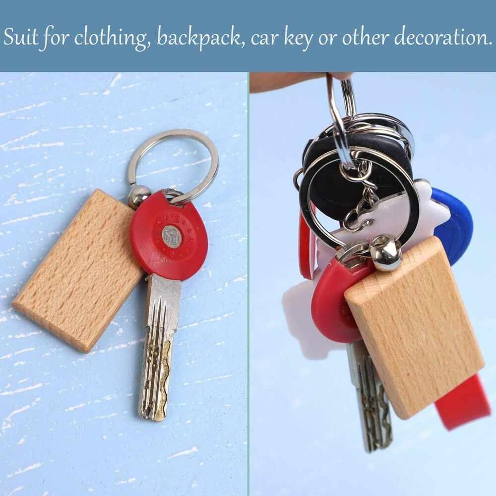 10pcs Blank Rectangle Wooden Key Chain DIY Wood Keyrings Key Tags Friends Gifts