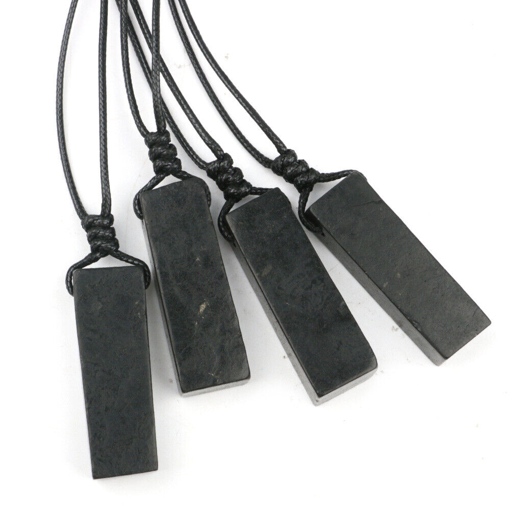 Shungite Pendant Rough Stick EMF Protection Rectangular Healing Stone Necklace