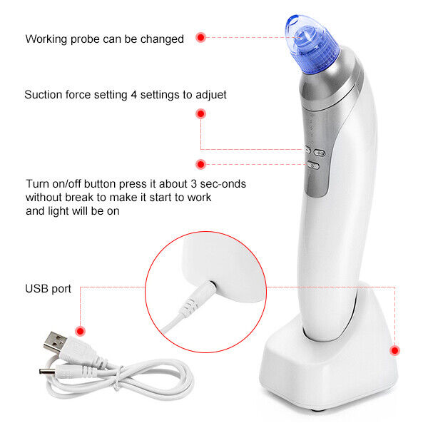 1 SET UBS Facial Blackhead Remover Vacuum Face Pore Pimple Suction Dermabrasion Tool