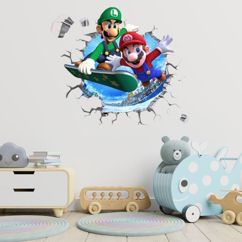 3D Wall Stickers Removable Super Mario Bros Game Kids Broken Wall Bedroom Decor