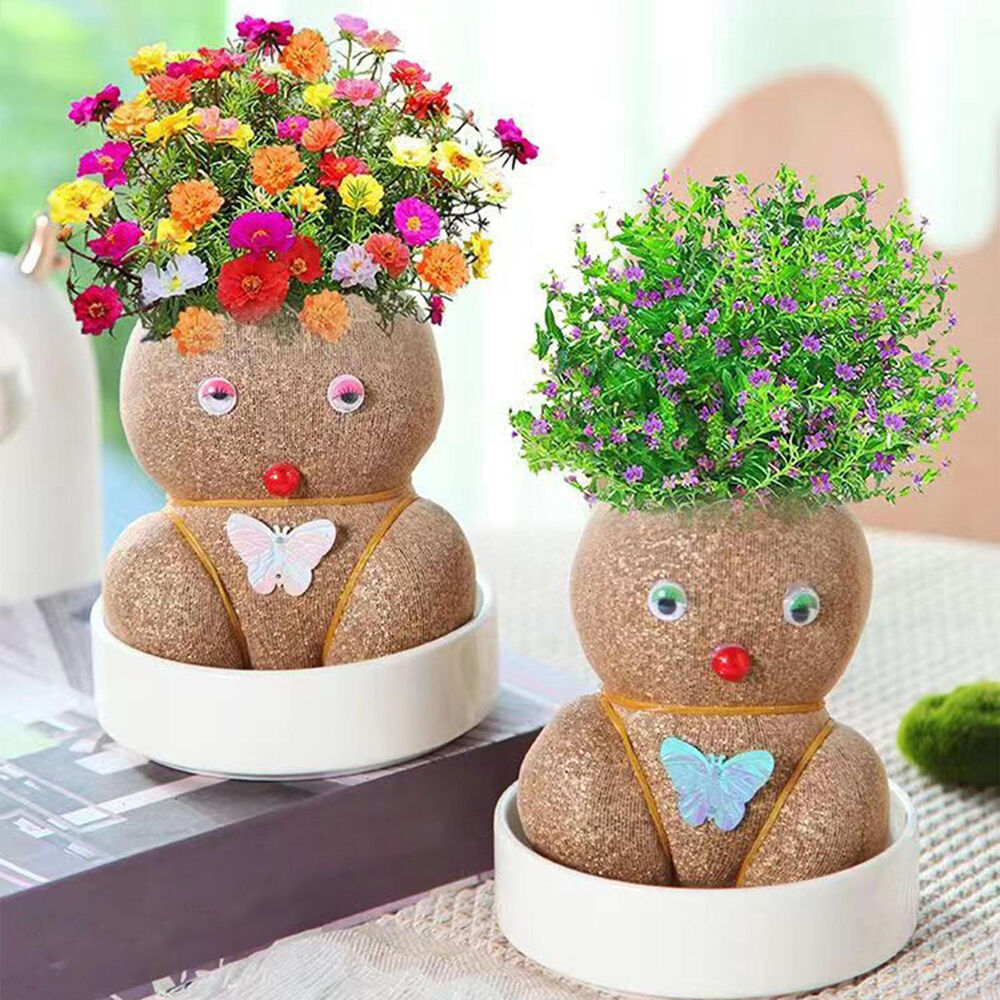 Room Decor Mini Grass Head Doll Small Potted Plant Watering Green Plants Beautif