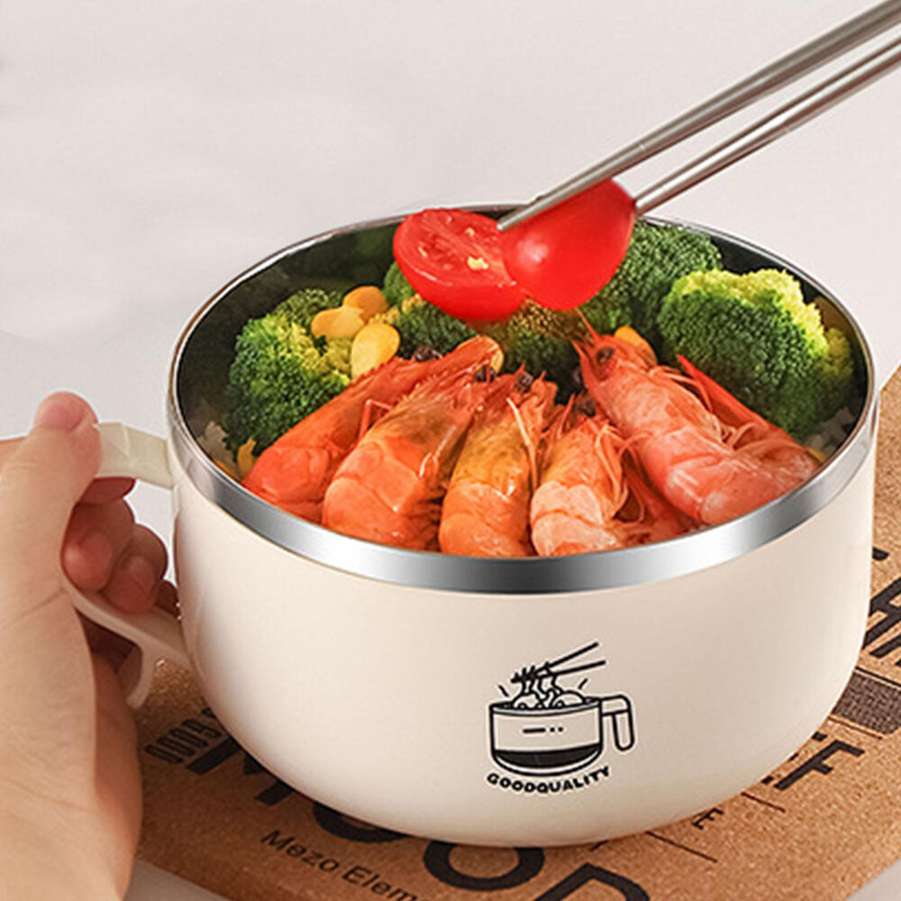 Ramen Bowl Instant Noodle Bowl with Lid and Handle Stainless Steel Lunch Box