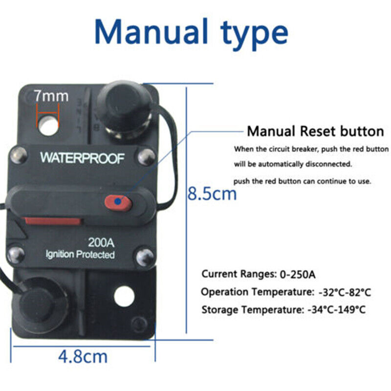 30A-300A AMP Circuit Breaker Dual Battery Manual Reset 12-48V DC Car Waterproof