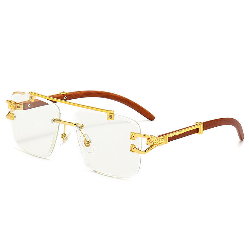 Men Rimless Gold Frame Elegant Hip Hop Square Clear Lens Retro Fashion Glasses