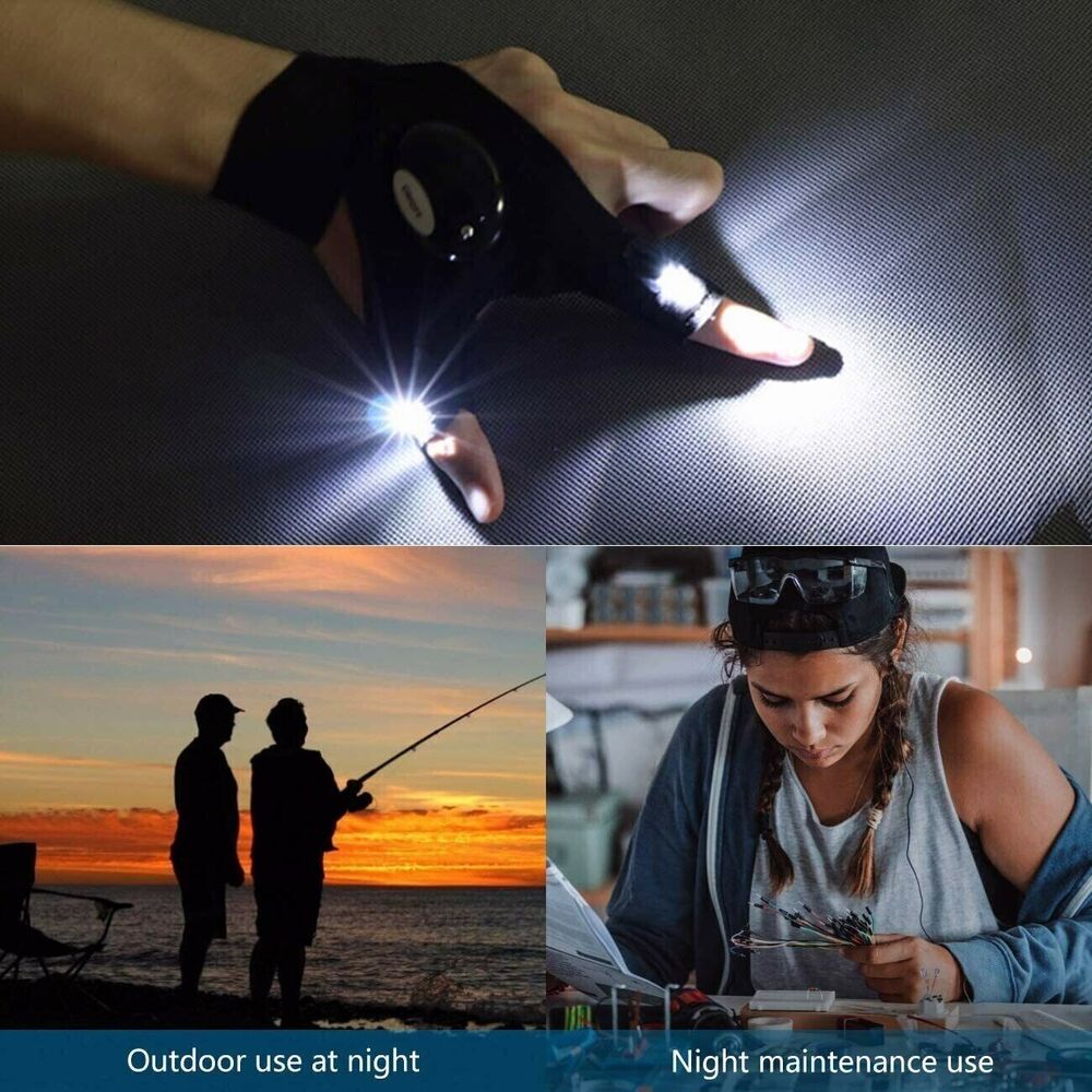 2X Finger Glove w/ LED Light Flashlight Gloves Outdoor Gear Rescue Night Fishing