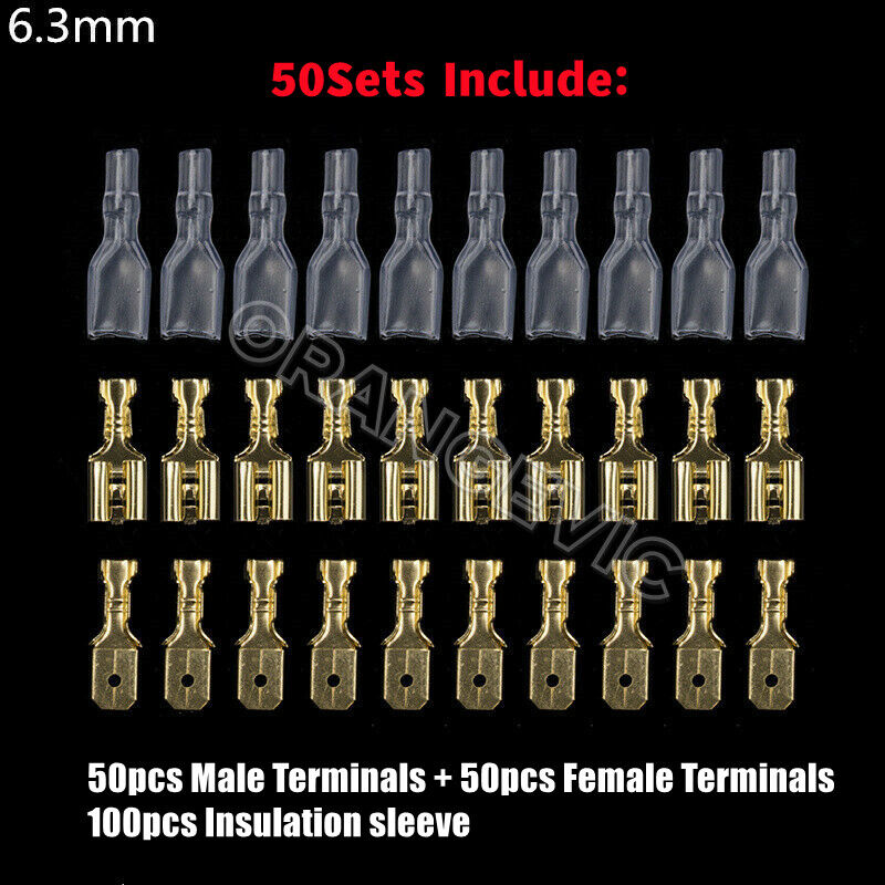 50Set 2.8/4.8/6.3mm Spade Male Female Terminals Electrical Wire Crimp Connectors