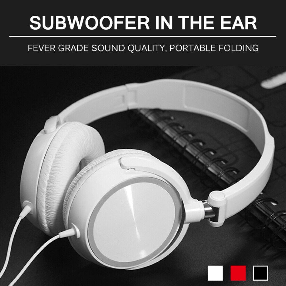 Wired Headphones Bass HiFi Over Ear Headset Earphone Stereo Noise Cancelling