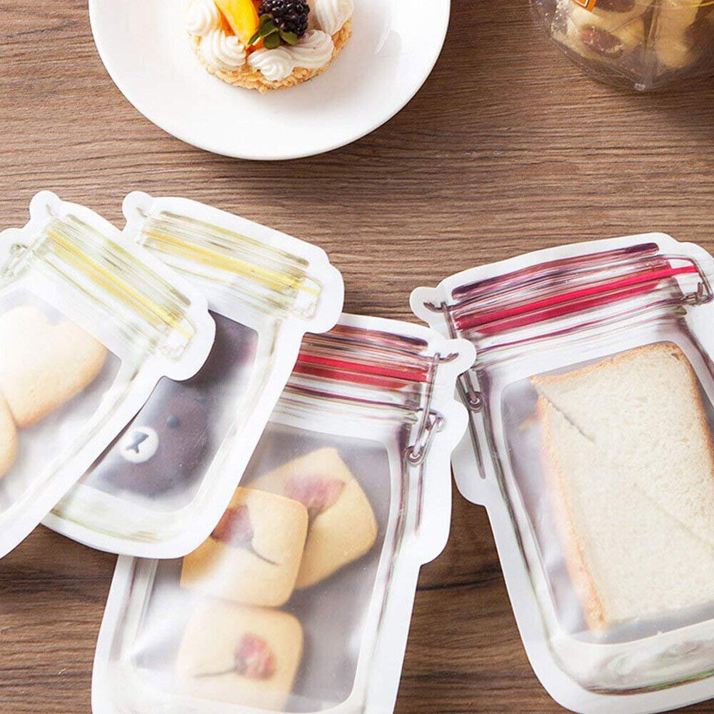 10pcs Mason Jar Reusable Zip Bag Food Storage Stand Up Zipper Pouch PE