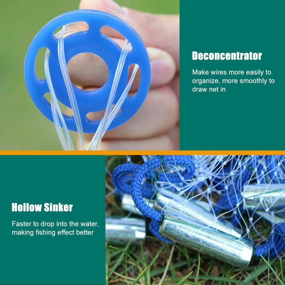 Saltwater Fishing Cast Net for Bait Trap Fish 8ft-16ft Easy Throw Hand Mesh Net