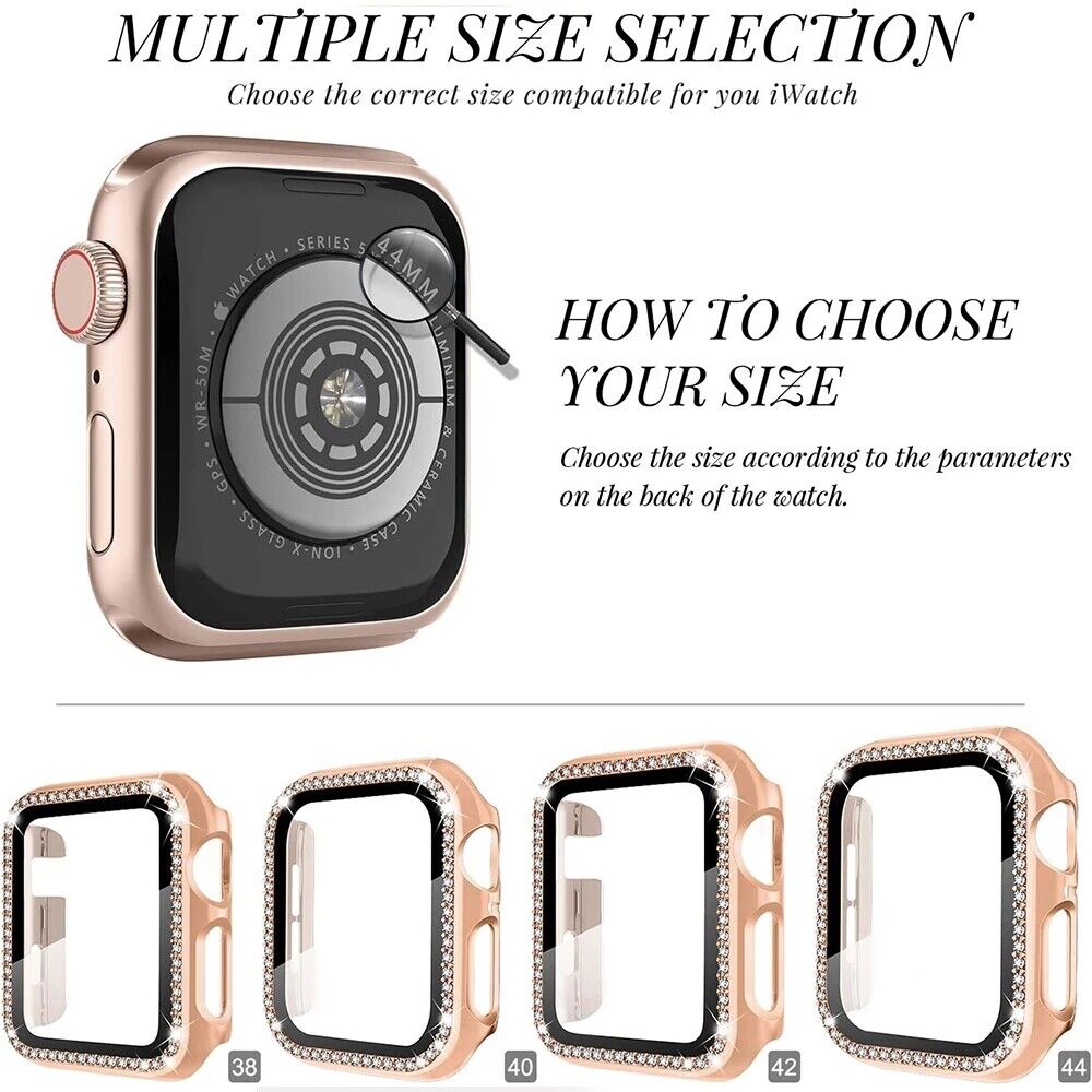 For Apple Watch SE 40mm 44mm 41mm 45mm Bling Diamond Case With Screen Protector