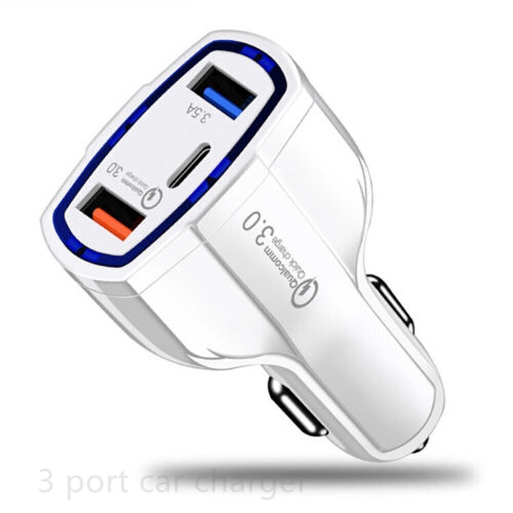 3 Port USB PD Quick Fast Car Charger QC3.0 Adapter Cigarette Lighter Socket