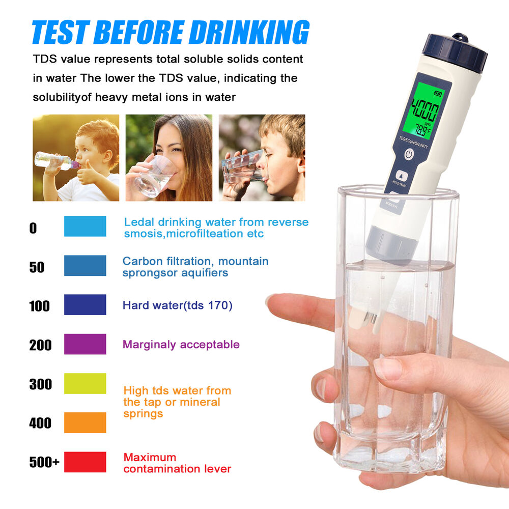 5 in 1 PH Meter TDS/EC/Salinity/Temperature SPA Water Quality Monitor Tester